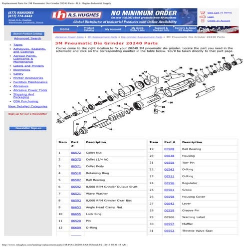 Replacement parts for 3 m pneumatic die grinder 20240 parts | PDF