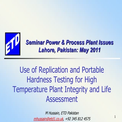 Use of Replication and Portable Hardness Testing for High Temperature Plant I...