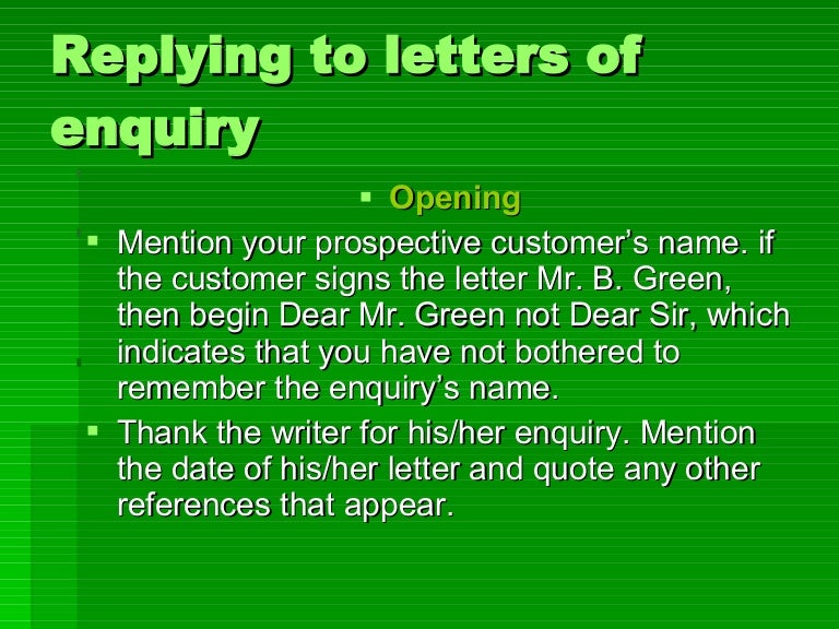 Replying To Letters Of Enquiry