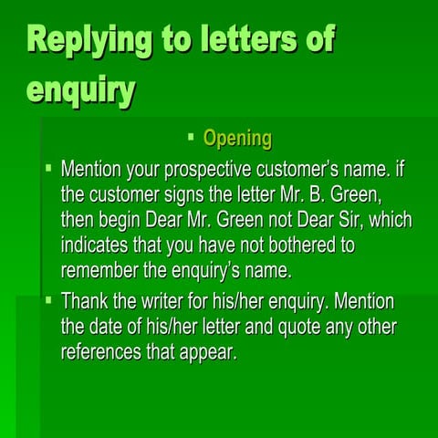 Replying To Letters Of Enquiry