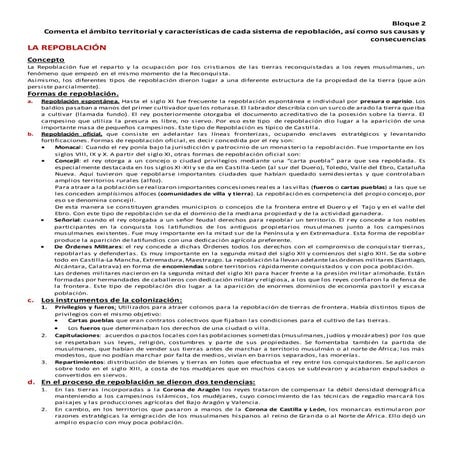 Bloque 2. Comenta el ámbito territorial y características de cada sistema de repoblación, así como sus causas y consecuencias