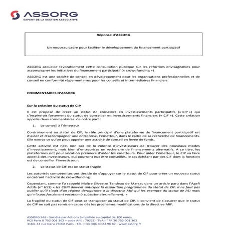 Consultation AMF Crowdfunding reponse ASSORG 15112013