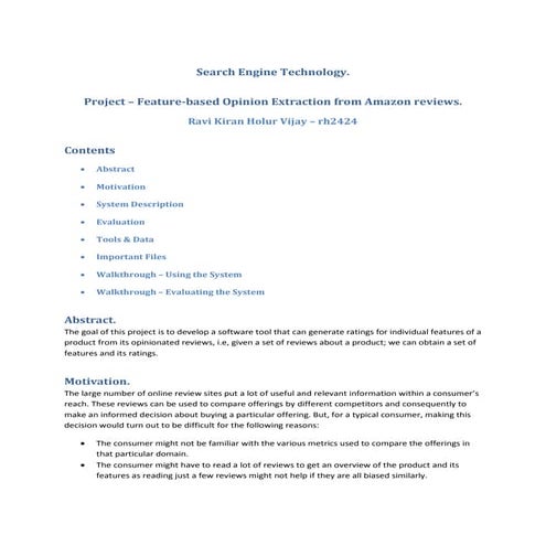 Feature Based Opinion Mining from Amazon Reviews