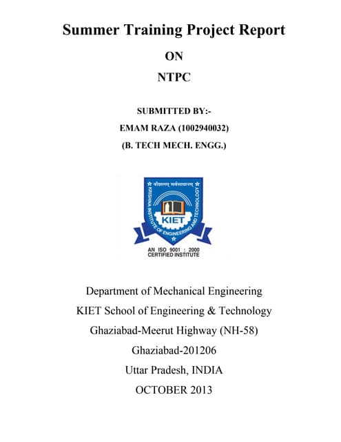 Report ON NTPC DADRI  .BY ....EMAM