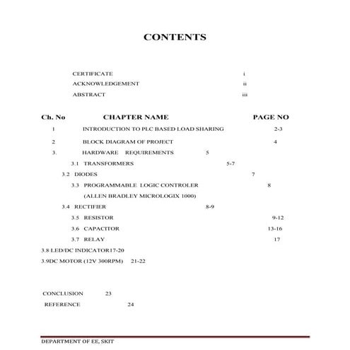 project report on plc based load sharing