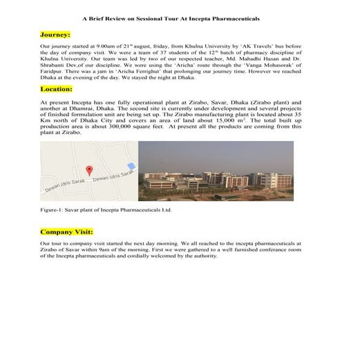 Report on visiting Zirabo plant of Incepta Pharmaceuticals.