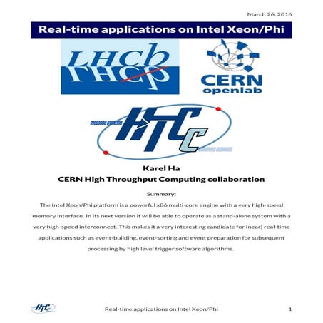 Real-time applications on IntelXeon/Phi