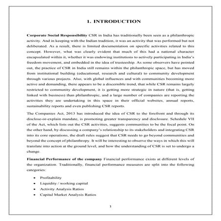 Report- Impact of CSR on financial performance of the company