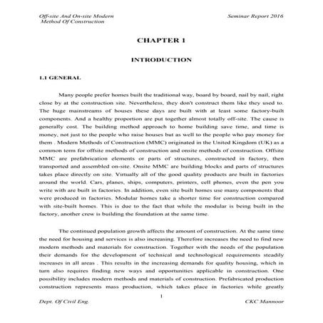 Off-site and on -site modern method of construction