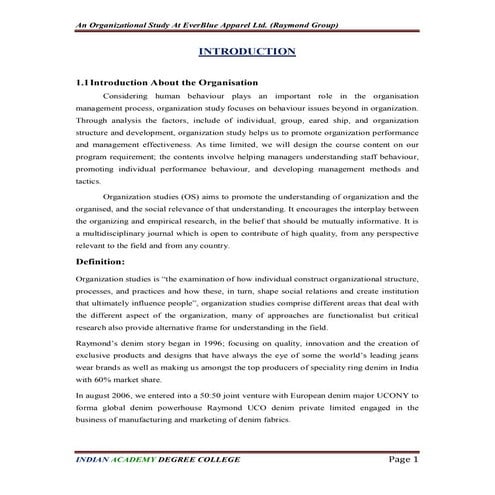 An organisation study At Ever Blue Apparel Ltd