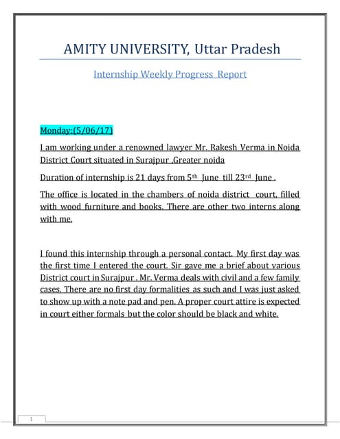  Internship Report  for bba llb semester 1st 