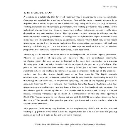 Report of plasma spraying