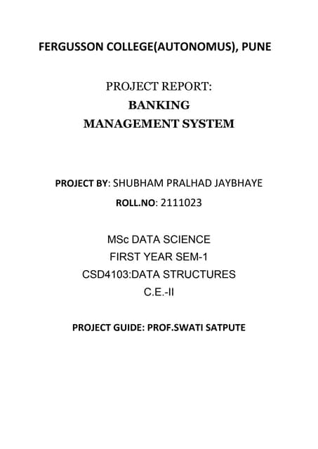 Banking Management System Project documentation | DOCX