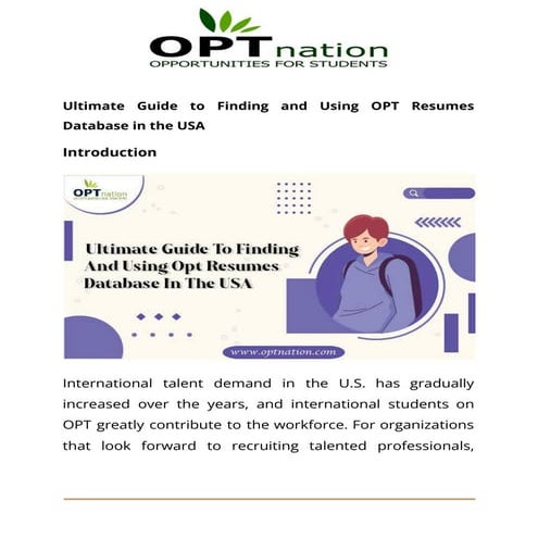 Ultimate Guide to Finding and Using OPT Resumes Database in the USA | PDF