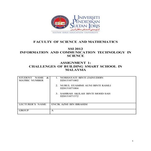 Report  challenges of building smart school in malaysia