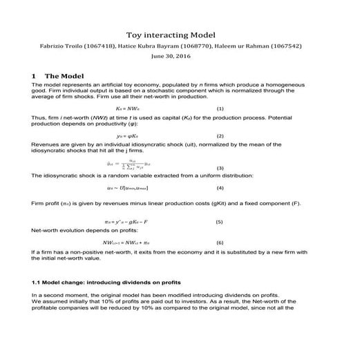 Toy0.1 Model Modification: Introduce Technological Aggregate Shocks