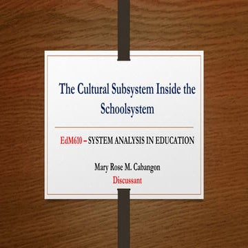 Report   system the cultural subsystem inside the schoolsystem