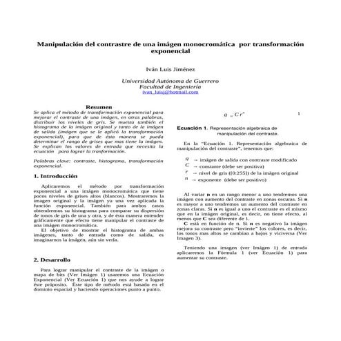 Manipulación del contraste de una imágen monocromática por transformación exp...