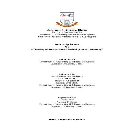Internship Report on “Clearing of Dhaka Bank Limited (Kakrail Branch)”