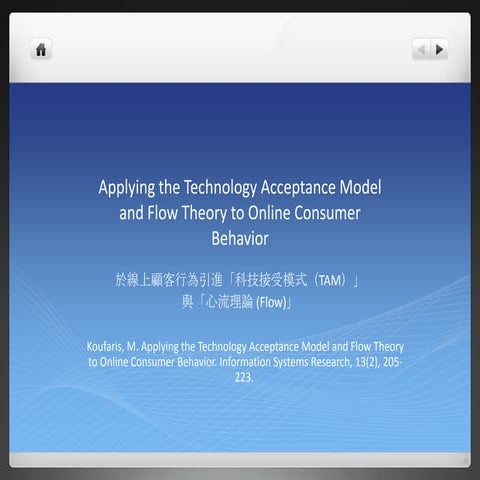 研究方法報告：Applying the Technology Acceptance Model and Flow Theory to Online Con...