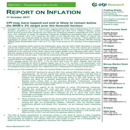 OTP Bank Report on inflation