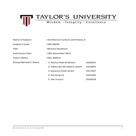 Menara Dayabumi Analysis Report