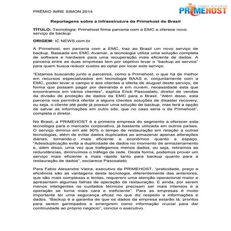 Prêmio Prof. Dr. Imre Simon Ed. 2014 - Reportagens sobre a Infraestrutura da ...