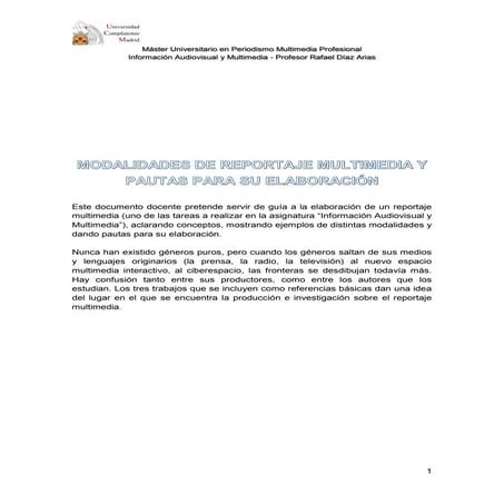 Modalidades del reportaje multimedia y pautas para su elaboración
