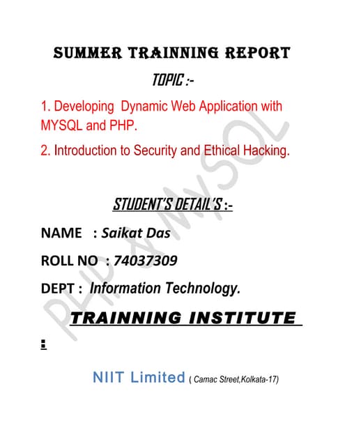 php&mysql with Ethical Hacking