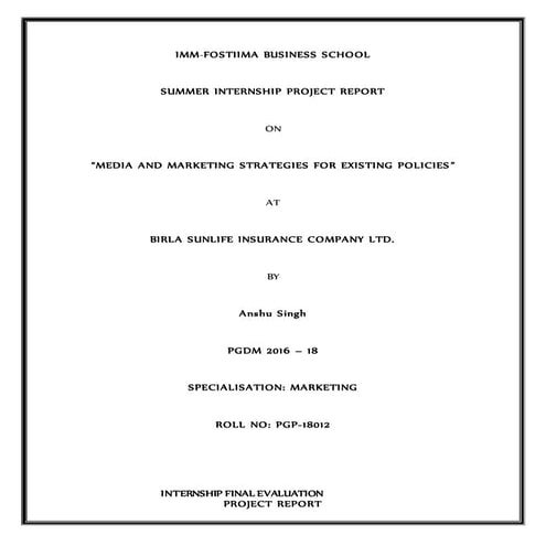 INTERNSHIP REPORT ON BIRLA SUNLIFE