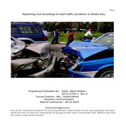 Reporting and Recording of Road Traffic Accidents in Dhaka City