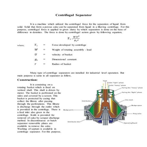 Report centrifugal sep