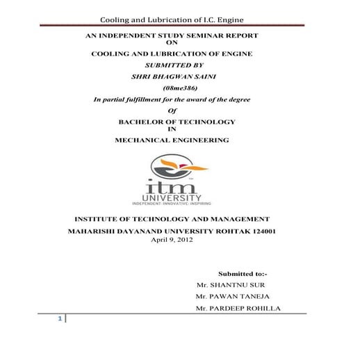 cooling and lubrication of engine report