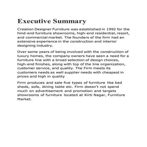 Report creation designer operation management furniture manufacturing