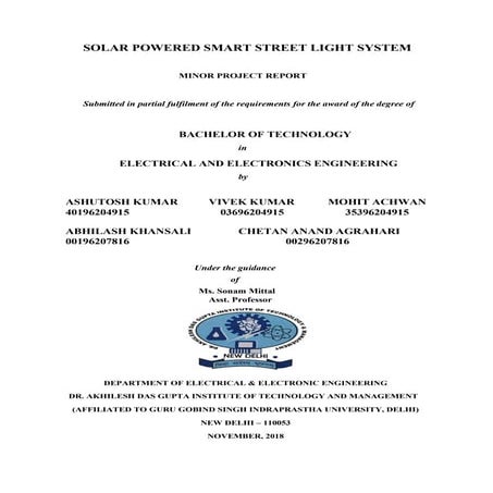 Report on solar based street light system