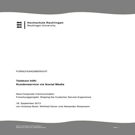 Forschungsbericht: Telekom hilft - Kundenservice via Social Media