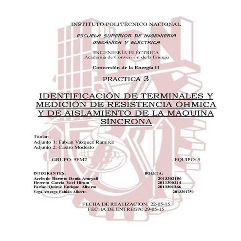 IDENTIFICACIÓN DE TERMINALES Y MEDICIÓN DE RESISTENCIA ÓHMICA Y DE AISLAMIENT...