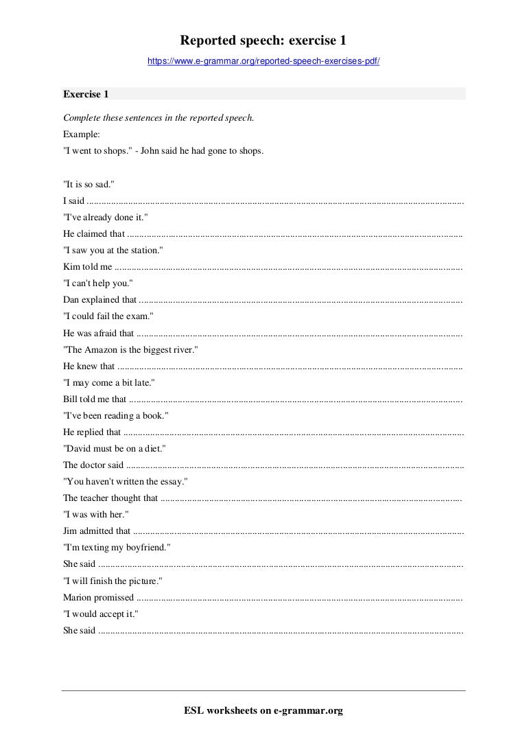 reported speech exercise 1