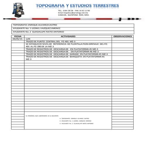 Reporte de actividades domingo 04 mayo-2015