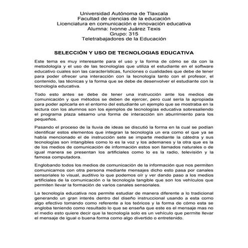 Reporte de lectura selección y uso de tecnologias educativa