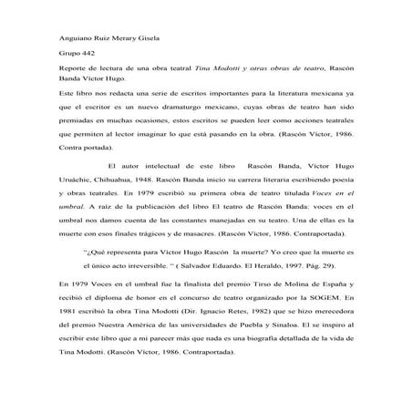 Reporte de una obra de teatro.