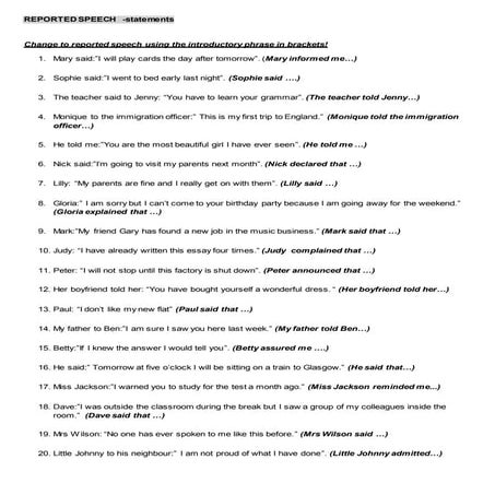 Reported speech  statements