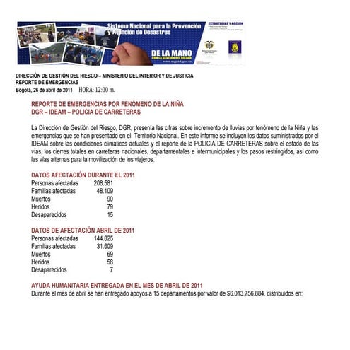 26/04/2011 Reporte Emergencias DGR Ideam Policarreteras 18