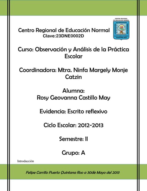 Reporte escrito reflexivo