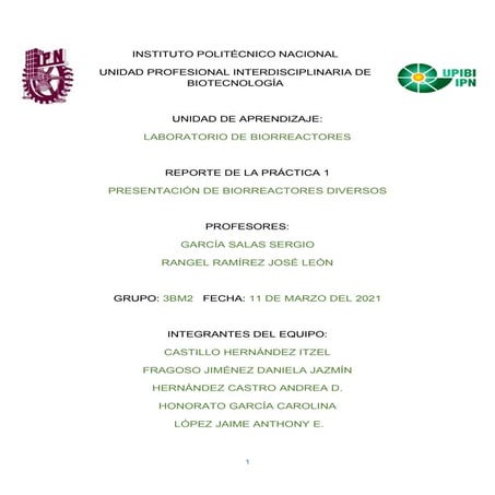Reporte practica 1 biorreactores
