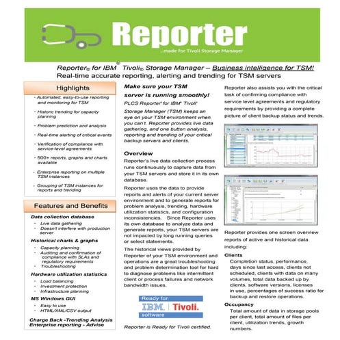 Reporter for IBM TSM data sheet 2.7