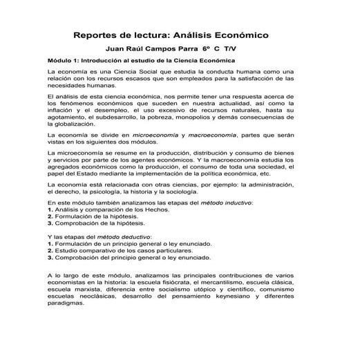 Reportes de lectura  análisis económico