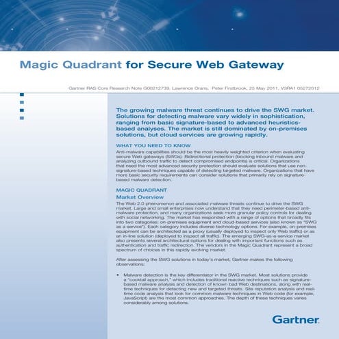 Report Gartner Magic Quadrant For Security Web Gateway 2011 En
