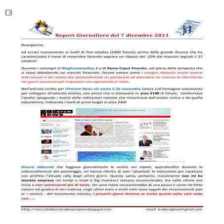 Report giornaliero del 7 dicembre 2011