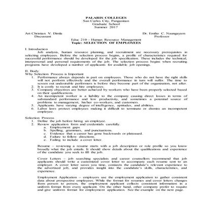 Selection of Employees